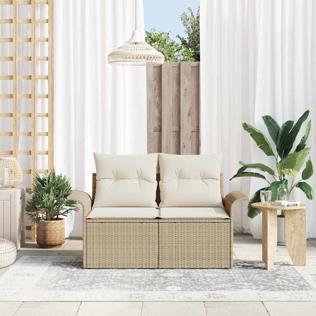 Gartensofa mit Kissen Beige 141 x 62 x 69cm Poly-Rattan