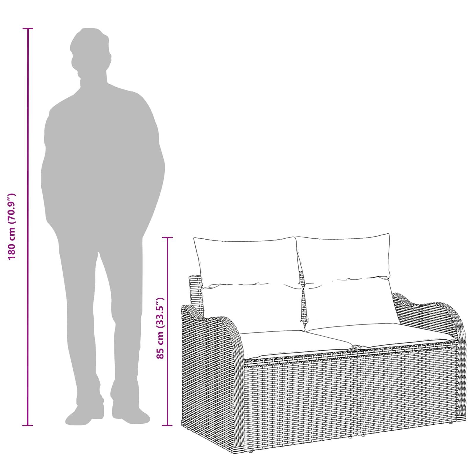 Gartensofa mit Kissen Hellgrau 121 x 62 x 69cm Poly-Rattan