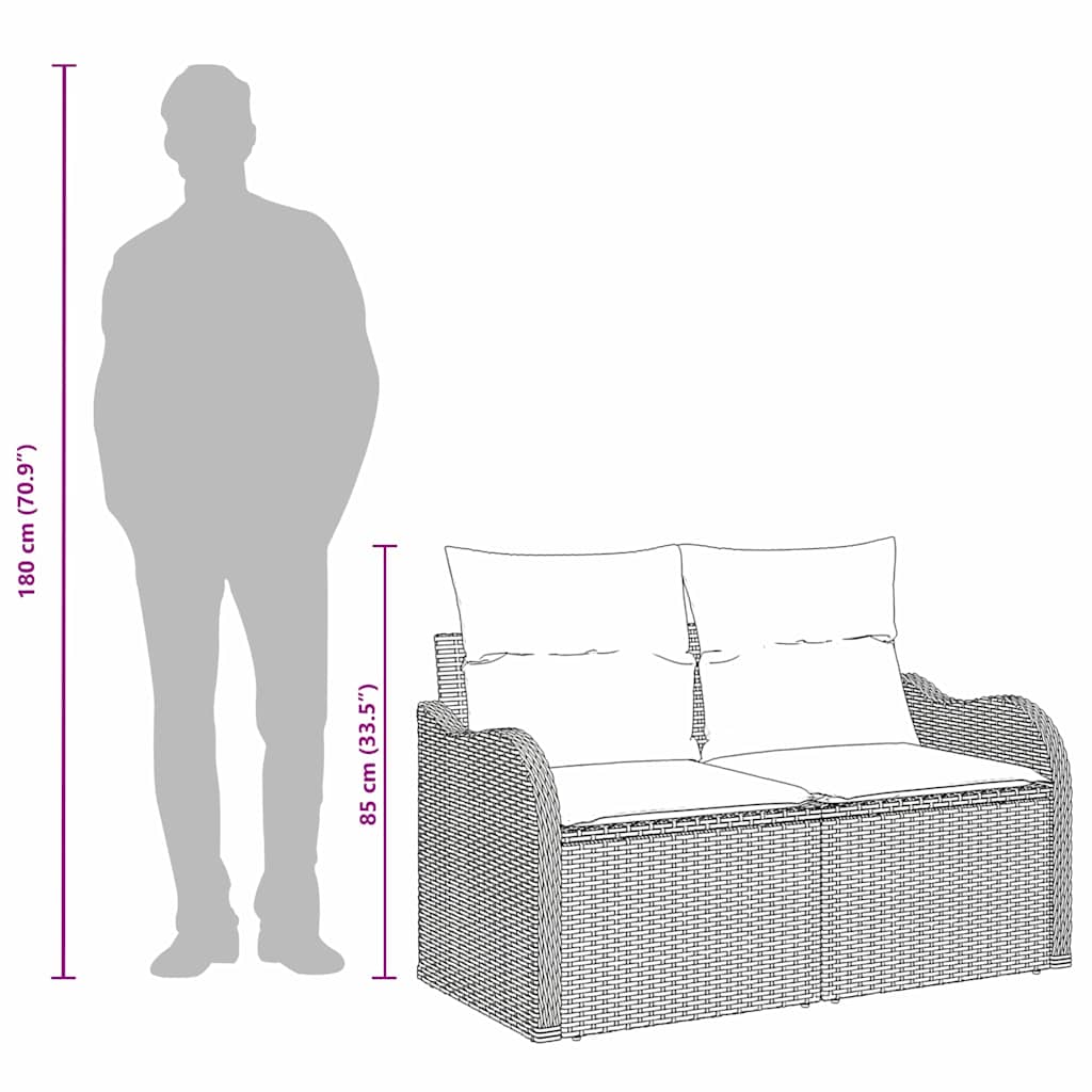 Gartensofa mit Kissen Braun 121 x 62 x 69cm Poly-Rattan
