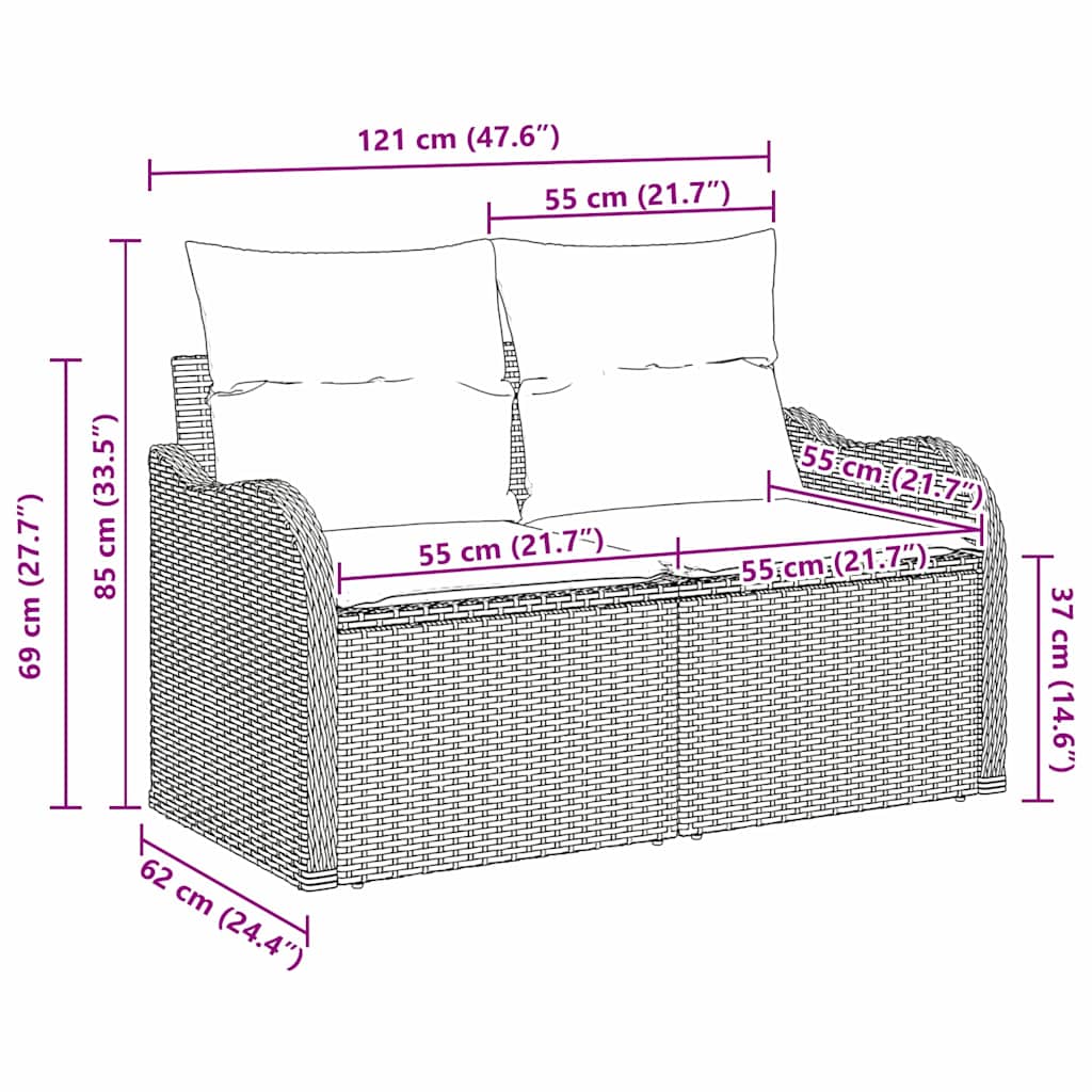 Gartensofa mit Kissen Braun 121 x 62 x 69cm Poly-Rattan