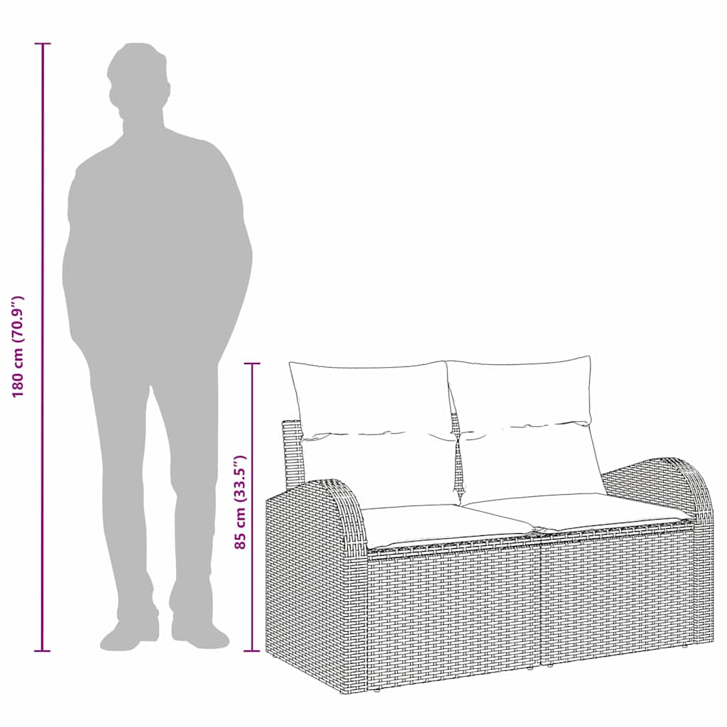 Gartensofa mit Kissen Hellgrau 124 x 62 x 69cm Poly-Rattan