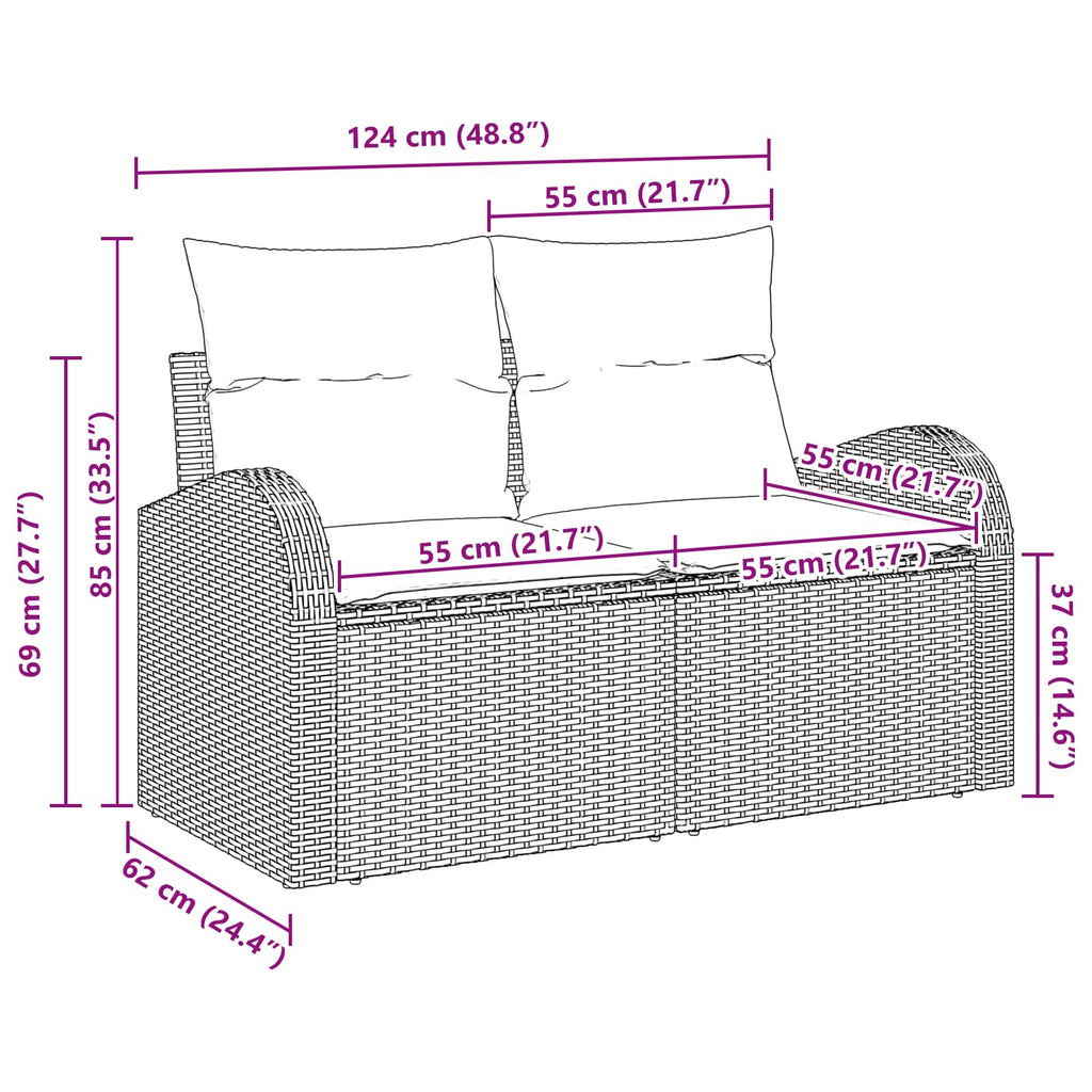 Gartensofa Schwarz 124 x 62 x 85cm Poly-Rattan