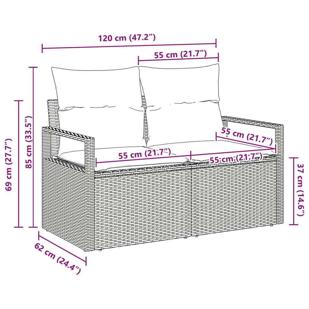 Garten-Sofa mit Kissen 120 x 62 x 69 cm Poly-Rattan