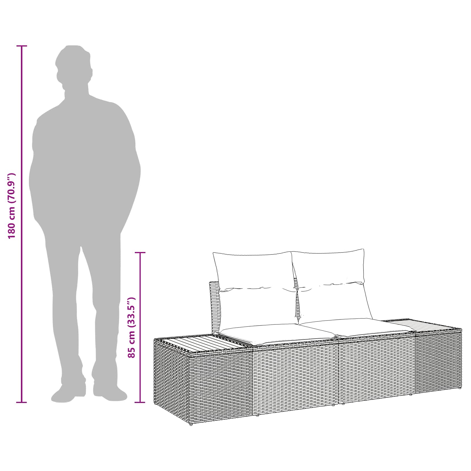 Gartensofa Schwarz 184 x 62 x 85cm Poly-Rattan