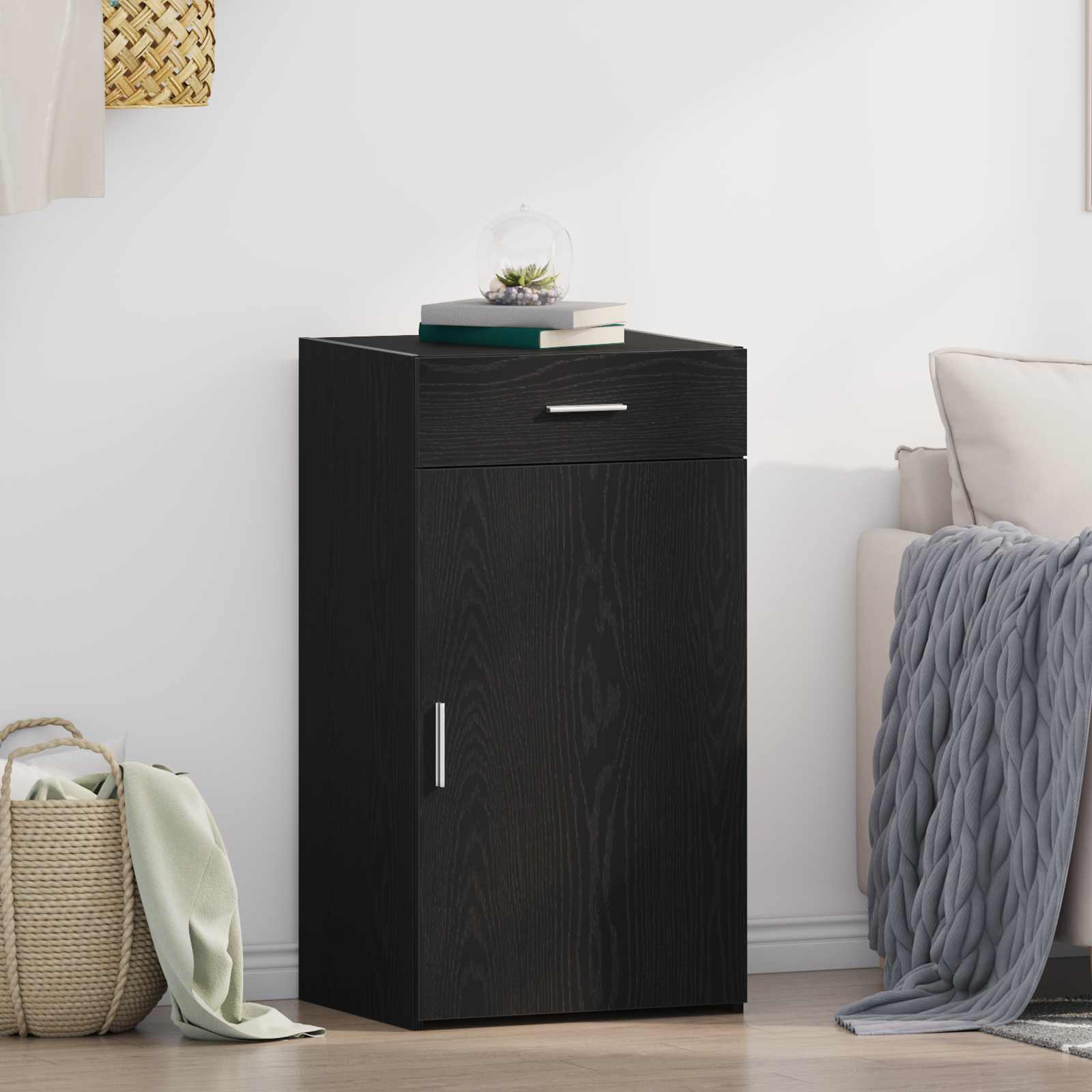 Sideboard mit Schubladen Schwarz Eichen-Optik 50 x 42,5 x 93 cm