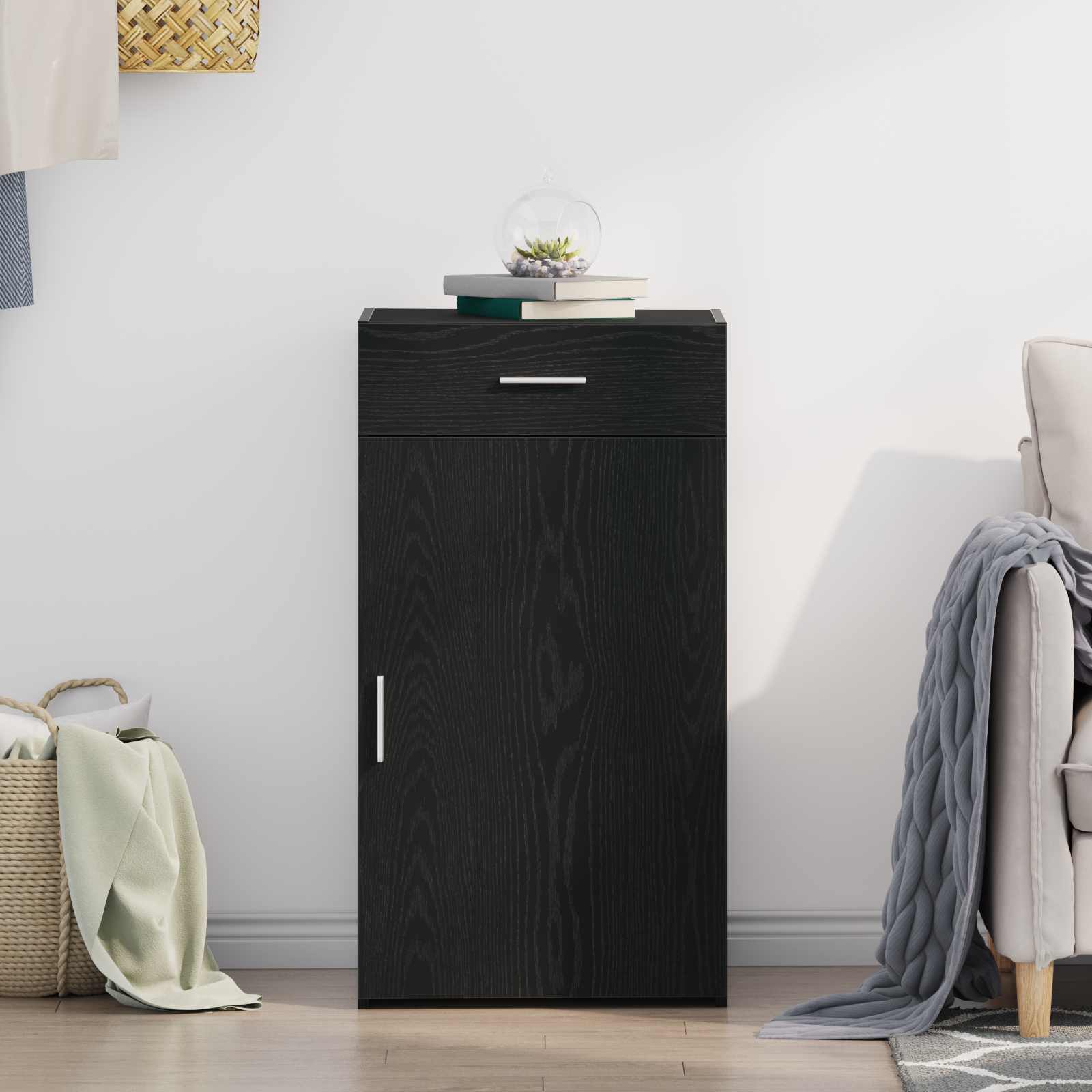 Sideboard mit Schubladen Schwarz Eichen-Optik 50 x 42,5 x 93 cm