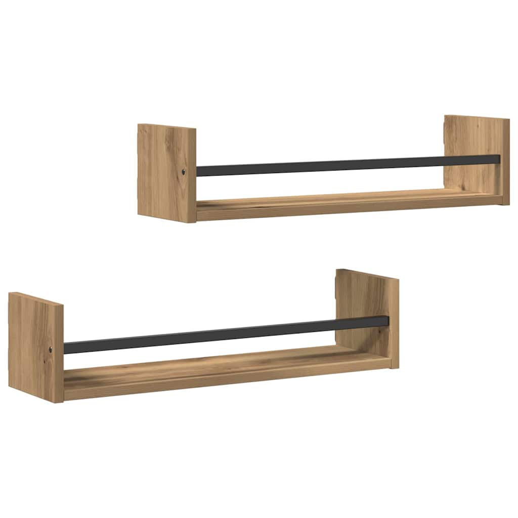 Wandregal Wandmontiert 2 pcs Artisan-Eiche 60 x 16 x 14 cm