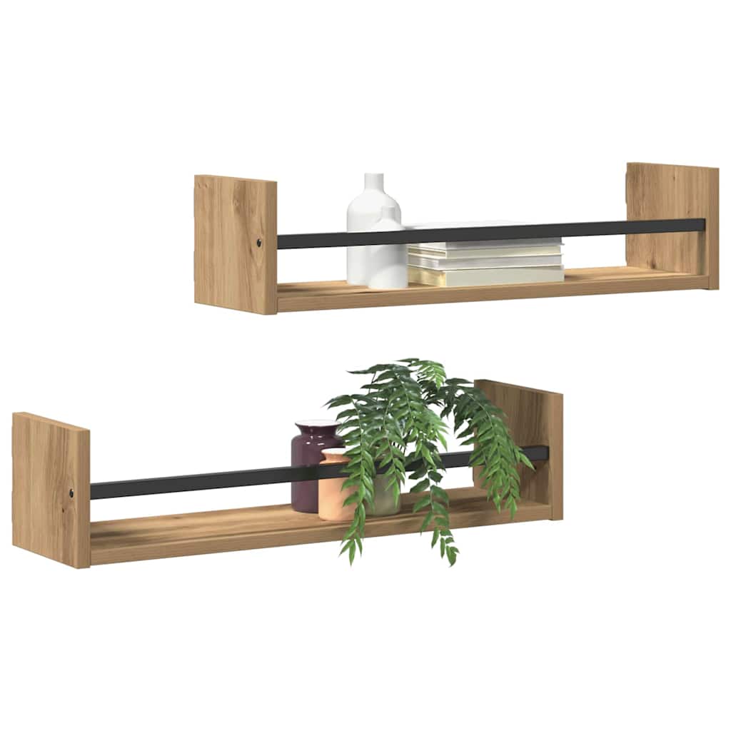 Wandregal Wandmontiert 2 pcs Artisan-Eiche 60 x 16 x 14 cm