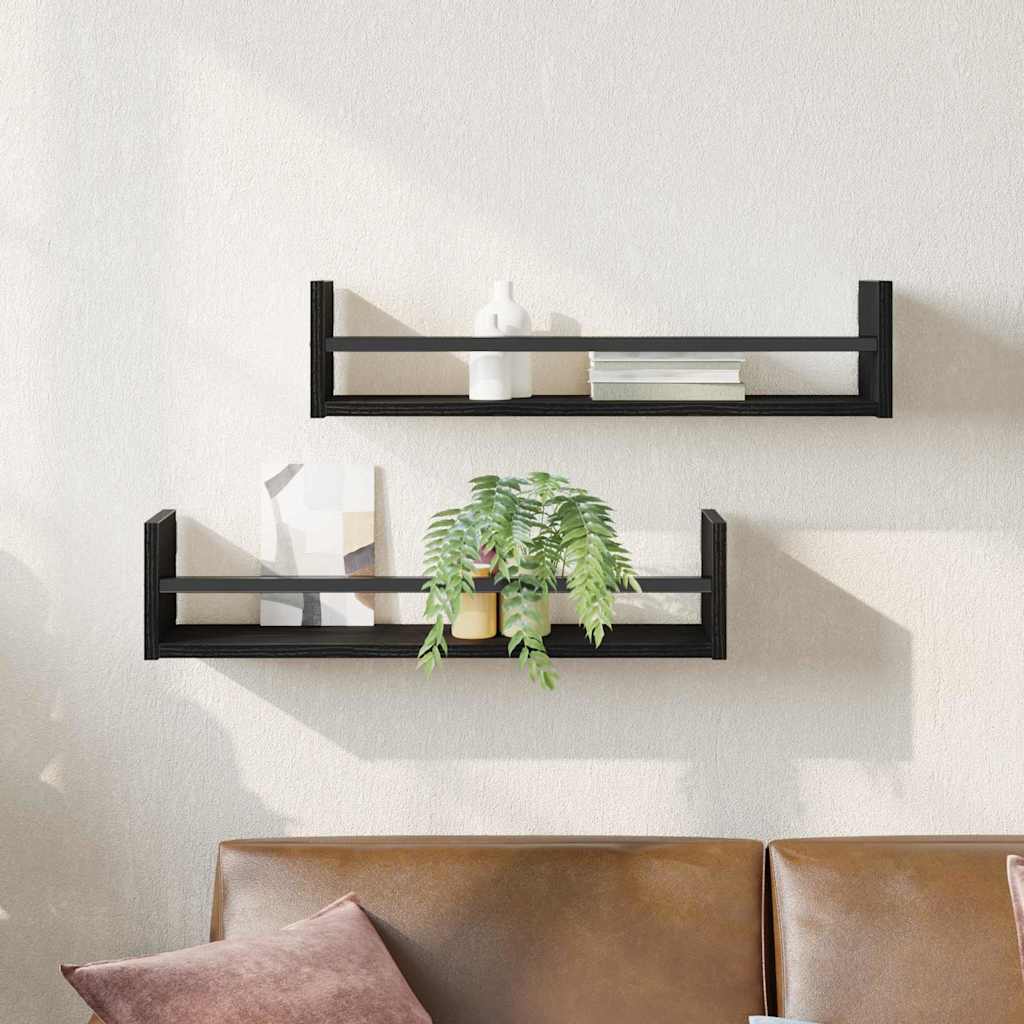 Wandregal 2 pcs Schwarz Eichen-Optik 60 x 16 x 14 cm