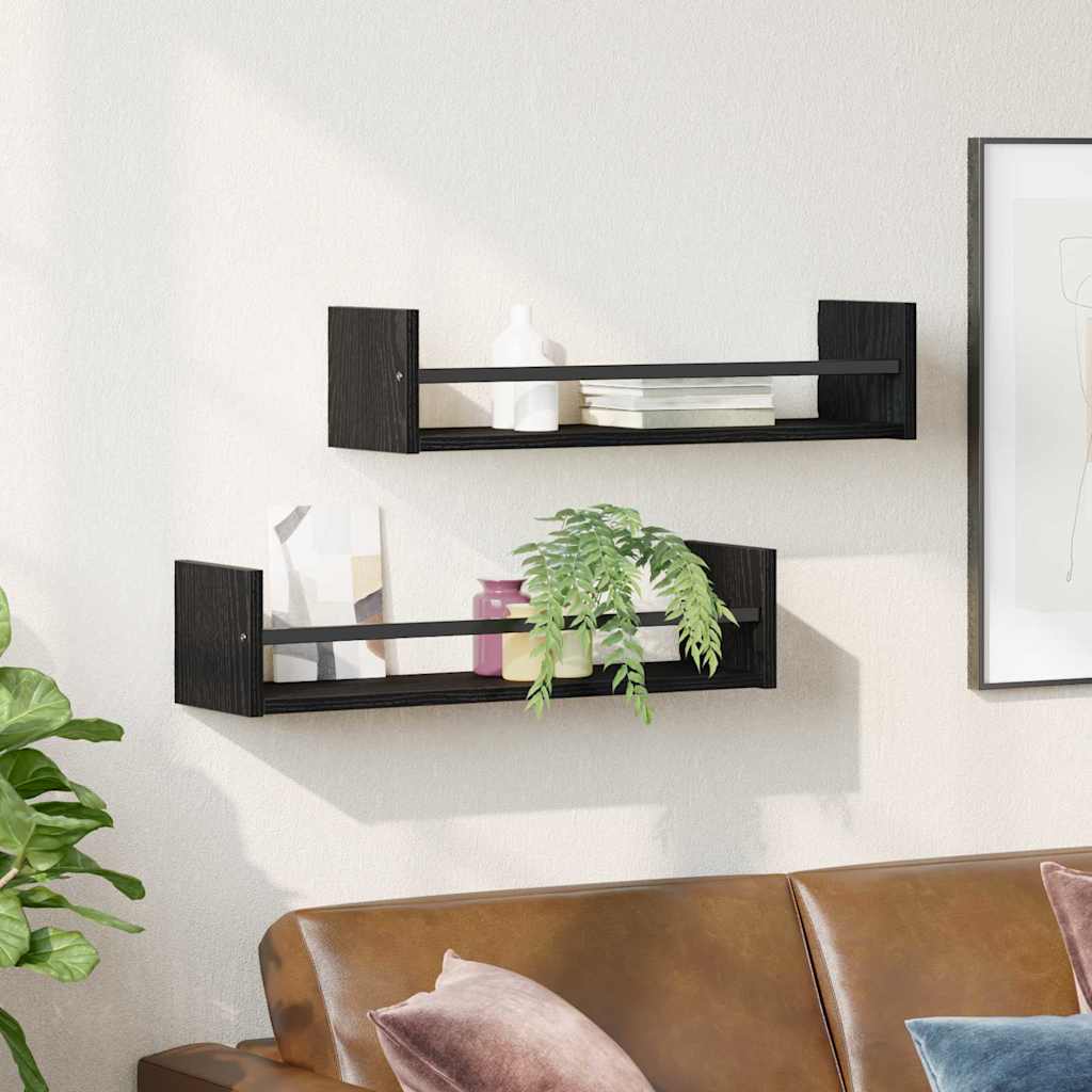 Wandregal 2 pcs Schwarz Eichen-Optik 60 x 16 x 14 cm