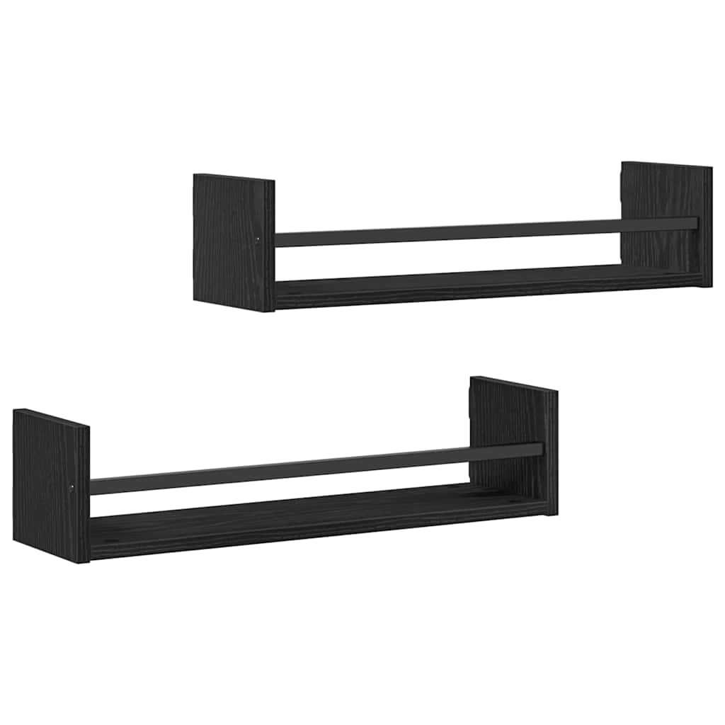 Wandregal 2 pcs Schwarz Eichen-Optik 60 x 16 x 14 cm