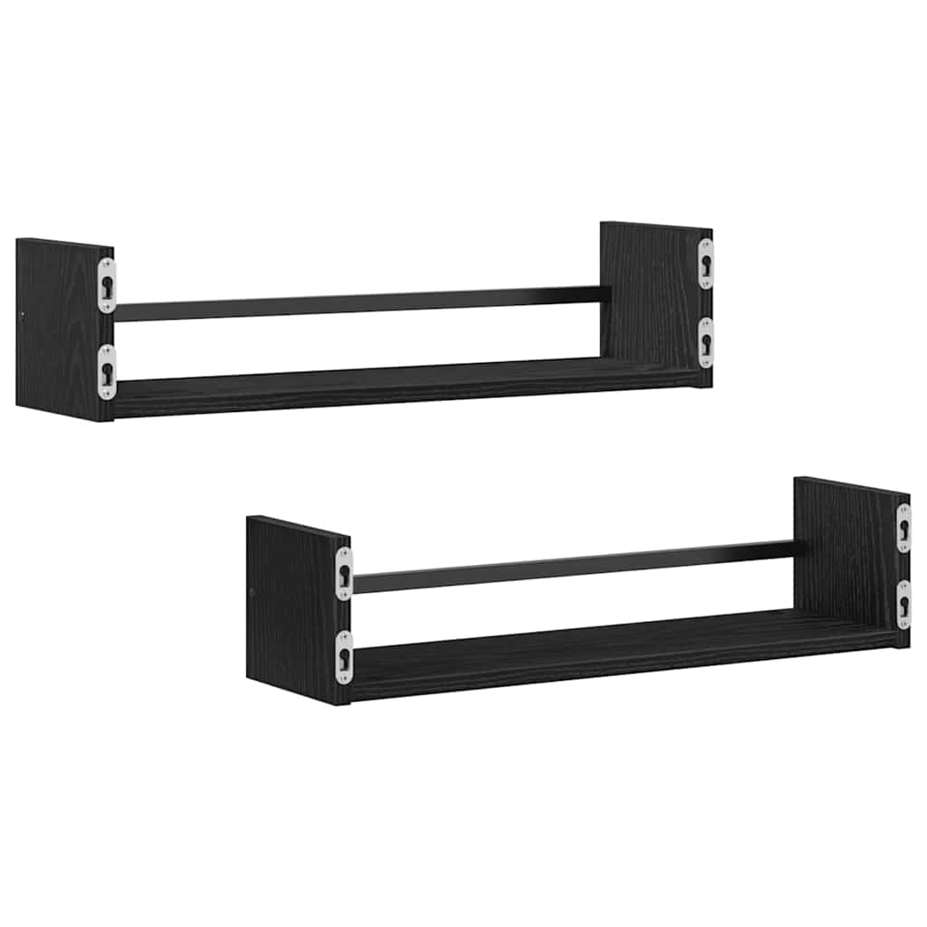 Wandregal 2 pcs Schwarz Eichen-Optik 60 x 16 x 14 cm