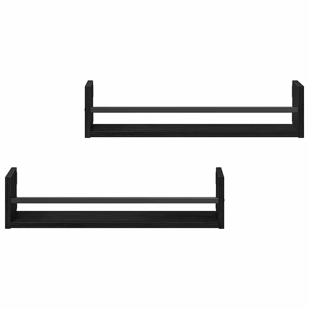 Wandregal 2 pcs Schwarz Eichen-Optik 60 x 16 x 14 cm