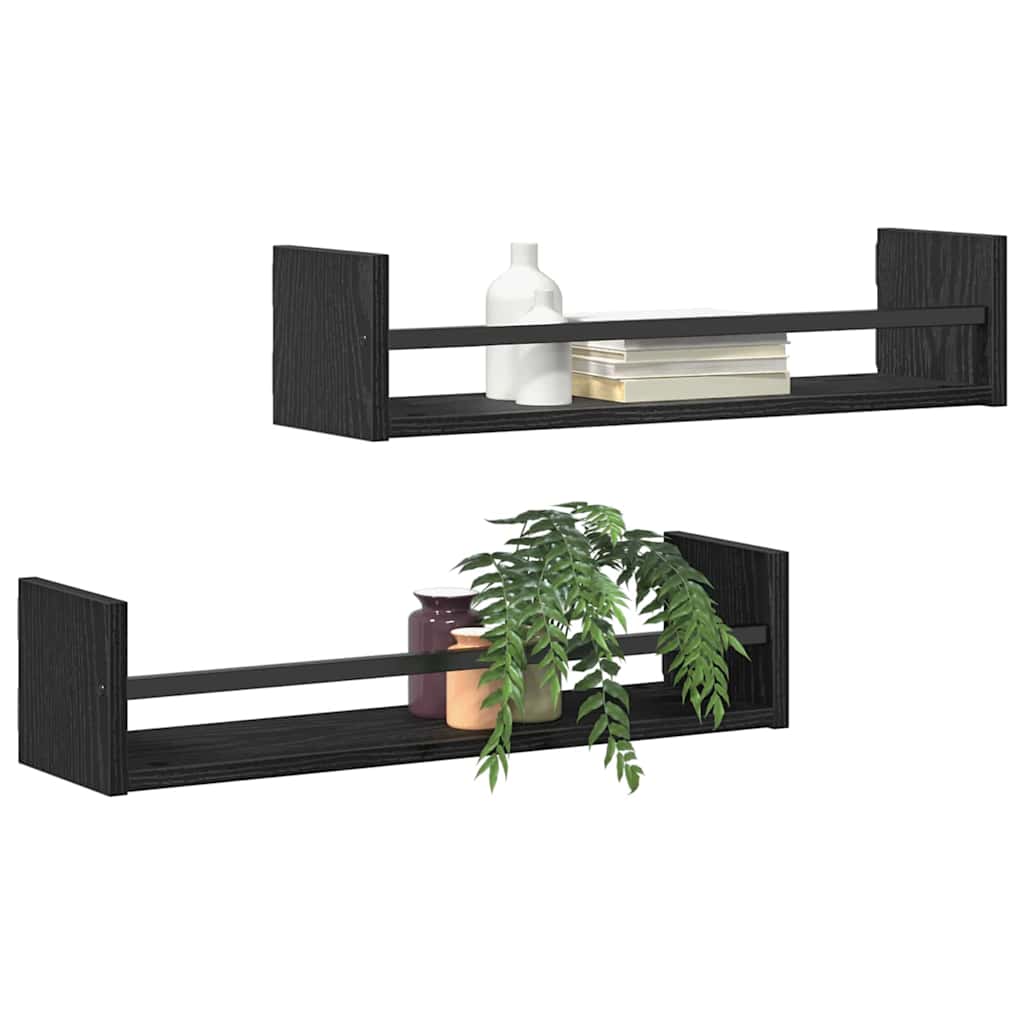 Wandregal 2 pcs Schwarz Eichen-Optik 60 x 16 x 14 cm