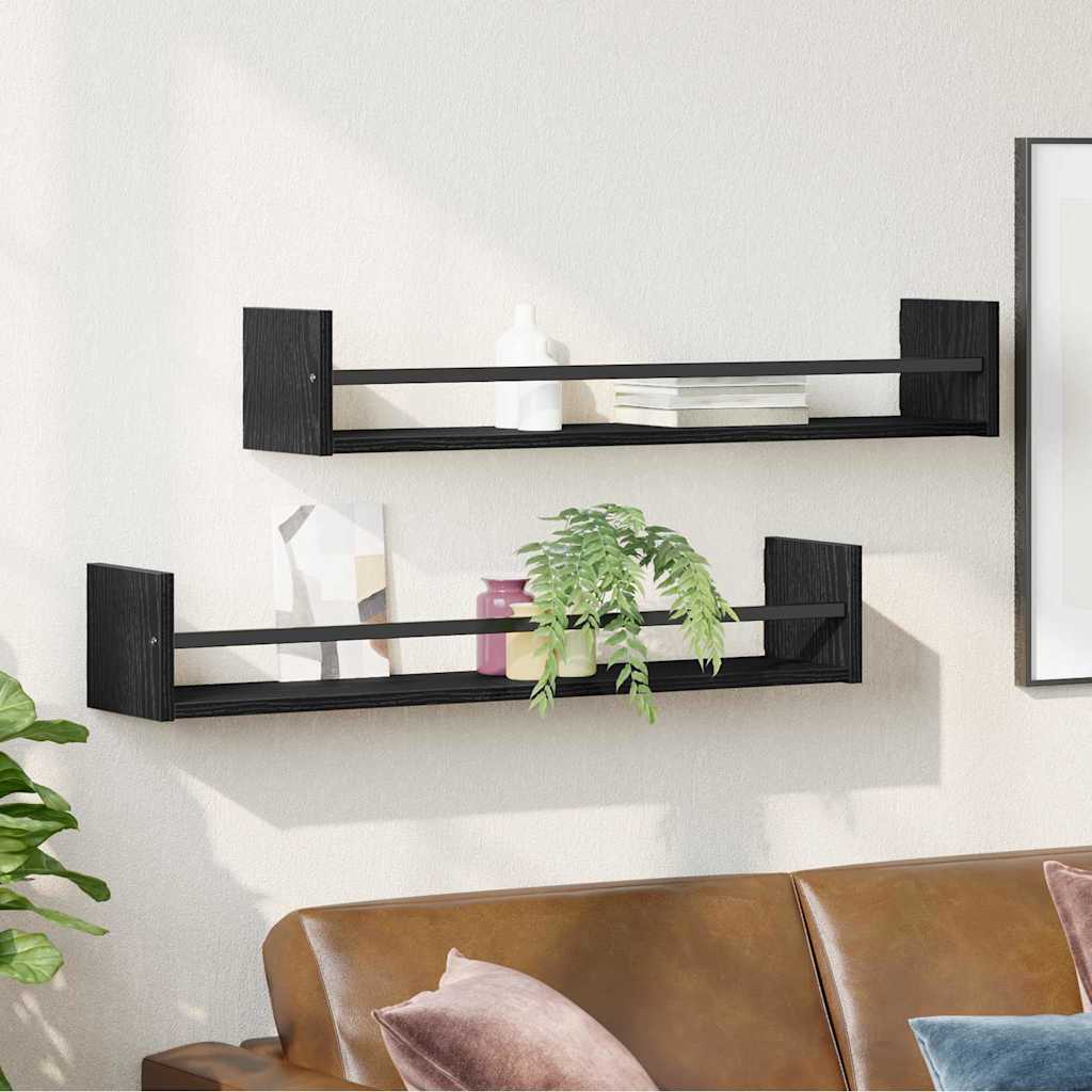 Wandregal 2 pcs Schwarz Eichen-Optik 80 x 16 x 14 cm