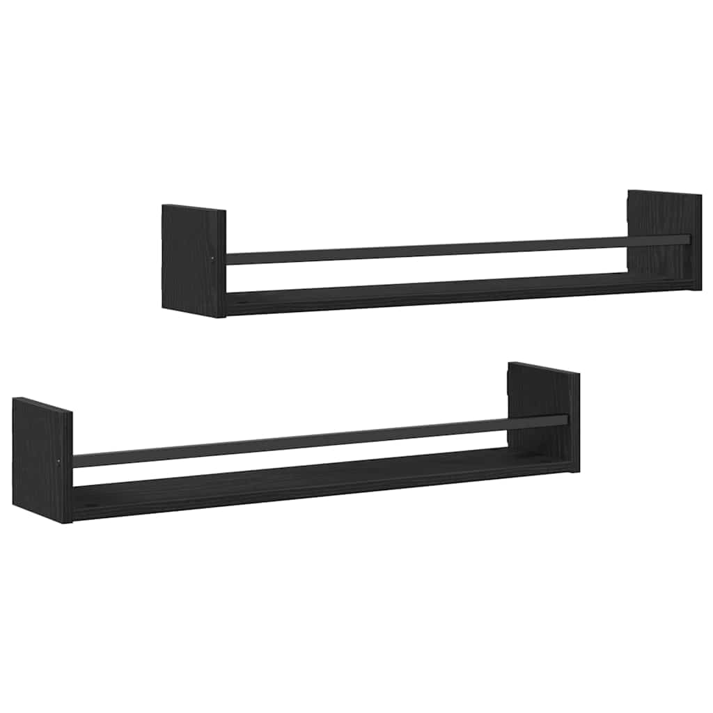 Wandregal 2 pcs Schwarz Eichen-Optik 80 x 16 x 14 cm