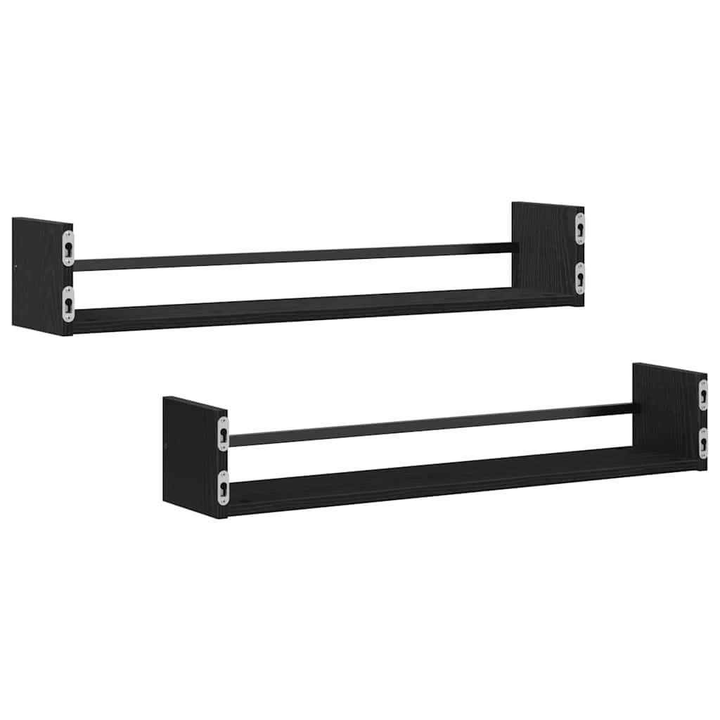 Wandregal 2 pcs Schwarz Eichen-Optik 80 x 16 x 14 cm