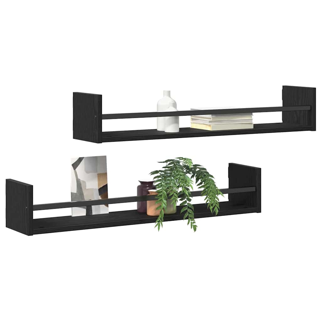 Wandregal 2 pcs Schwarz Eichen-Optik 80 x 16 x 14 cm