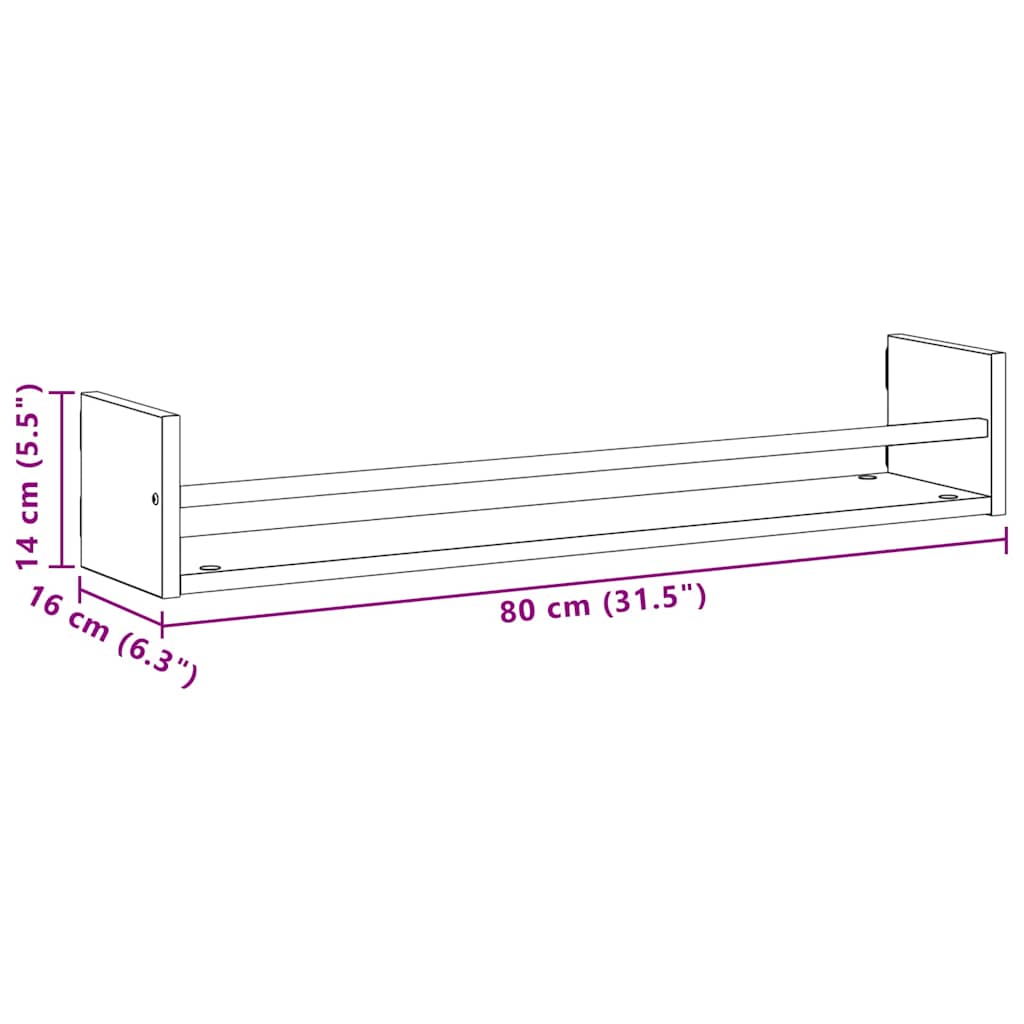 Wandregal 2 pcs Schwarz Eichen-Optik 80 x 16 x 14 cm