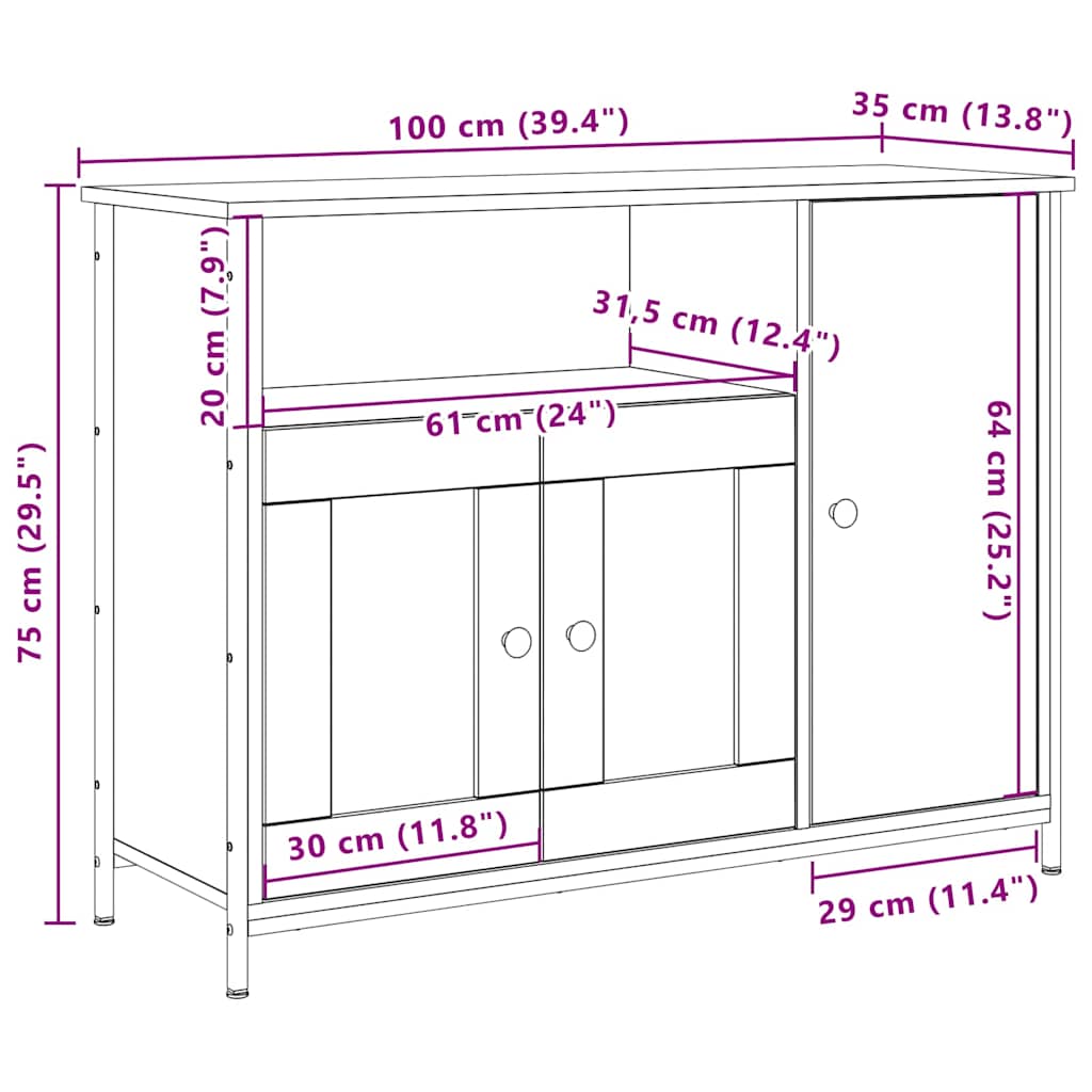 Sideboard Artisan-Eiche 100 x 35 x 75 cm