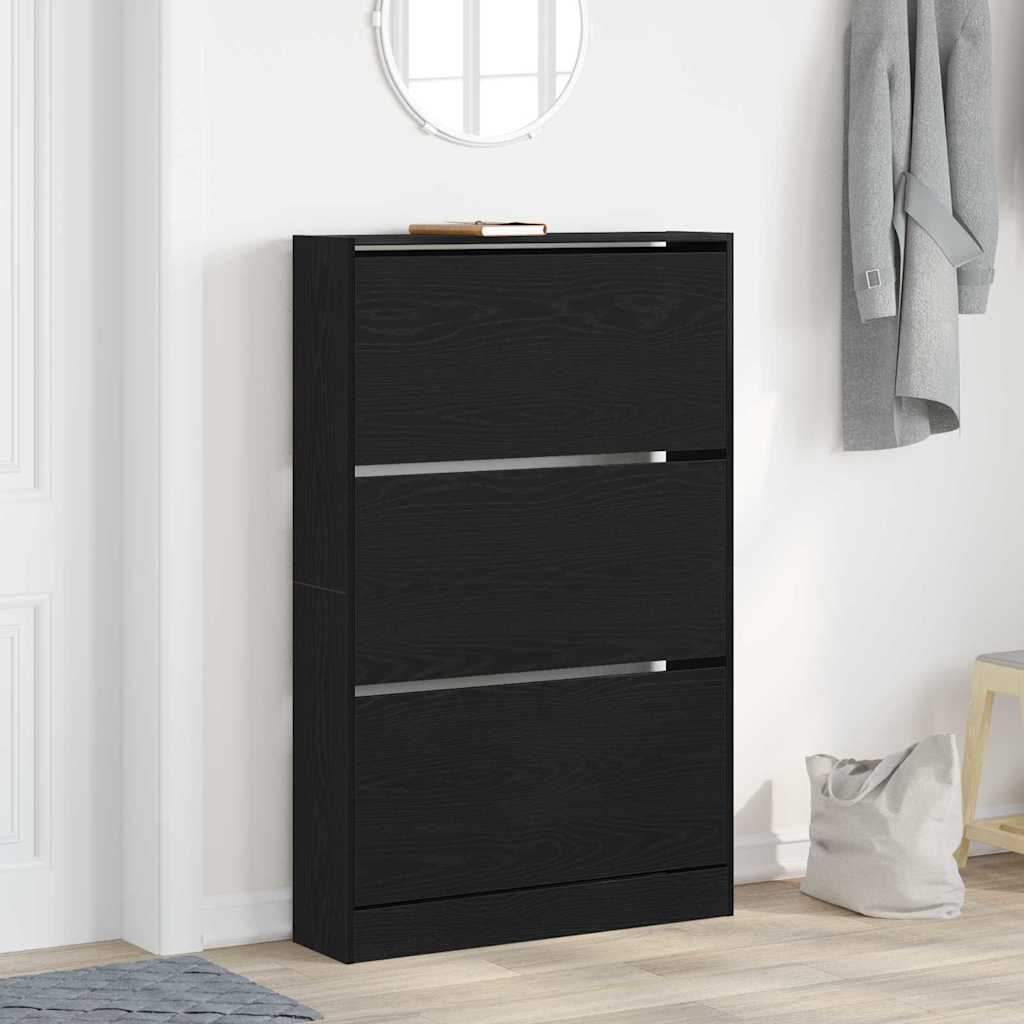 Schuhschrank mit Regal Schwarz Eichen-Optik 80 x 21 x 125,5 cm