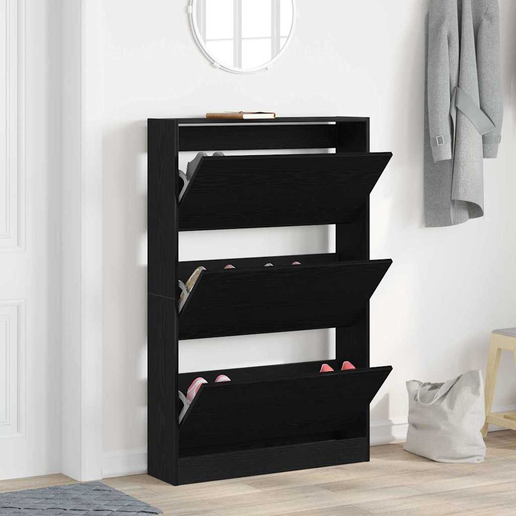 Schuhschrank mit Regal Schwarz Eichen-Optik 80 x 21 x 125,5 cm