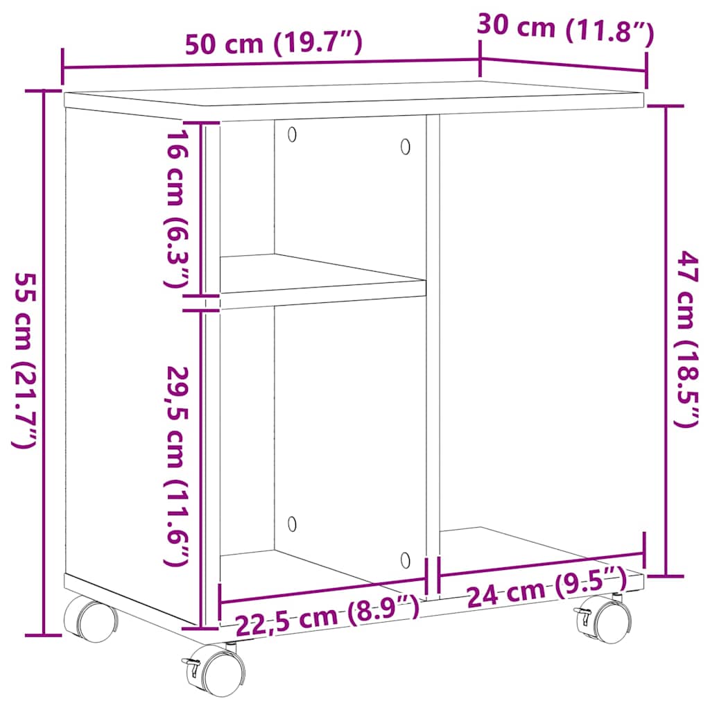Beistelltisch mit Regal Schwarz Eichen-Optik 50 x 30 x 55 cm
