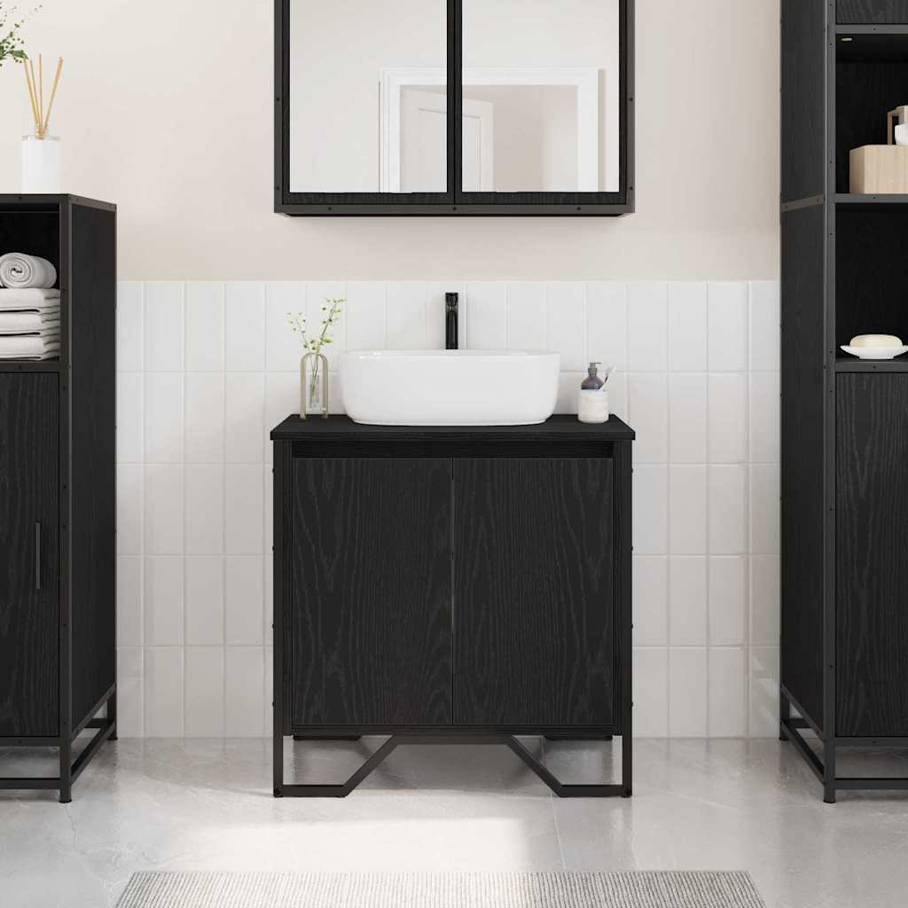 Waschbeckenschrank mit Tür Schwarz Eichen-Optik 60 x 35 x 60 cm