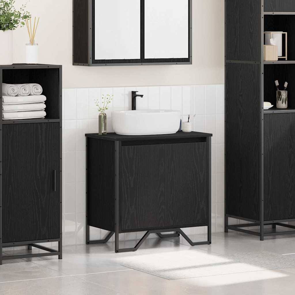 Waschbeckenschrank mit Tür Schwarz Eichen-Optik 60 x 35 x 60 cm