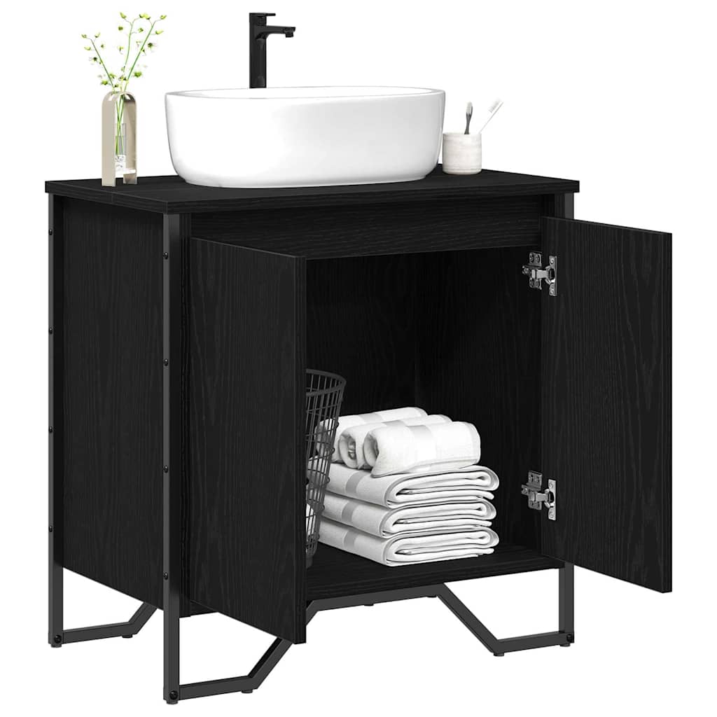 Waschbeckenschrank mit Tür Schwarz Eichen-Optik 60 x 35 x 60 cm
