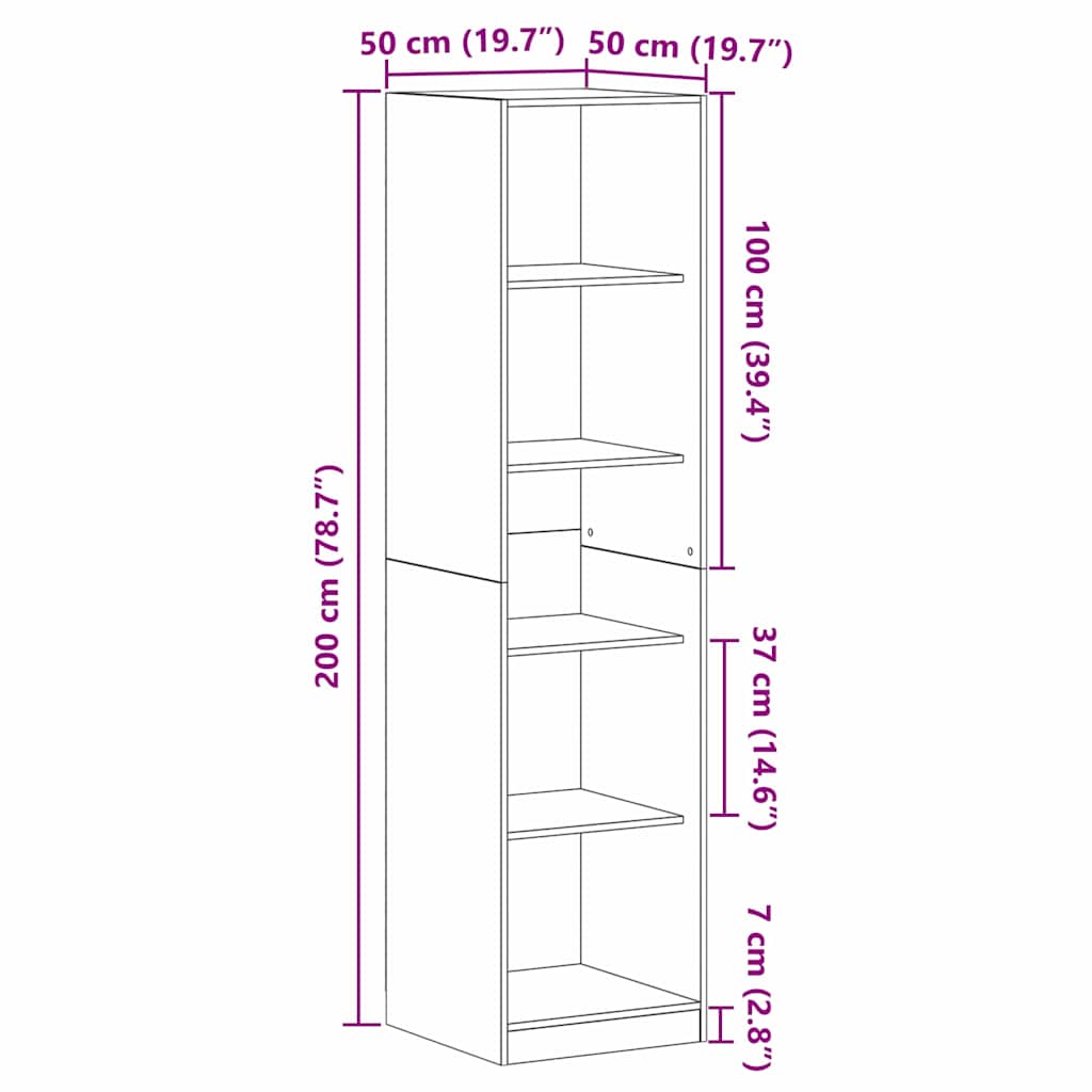 Kleiderschrank mit Regal Schwarz Eichen-Optik 50 x 50 x 200 cm