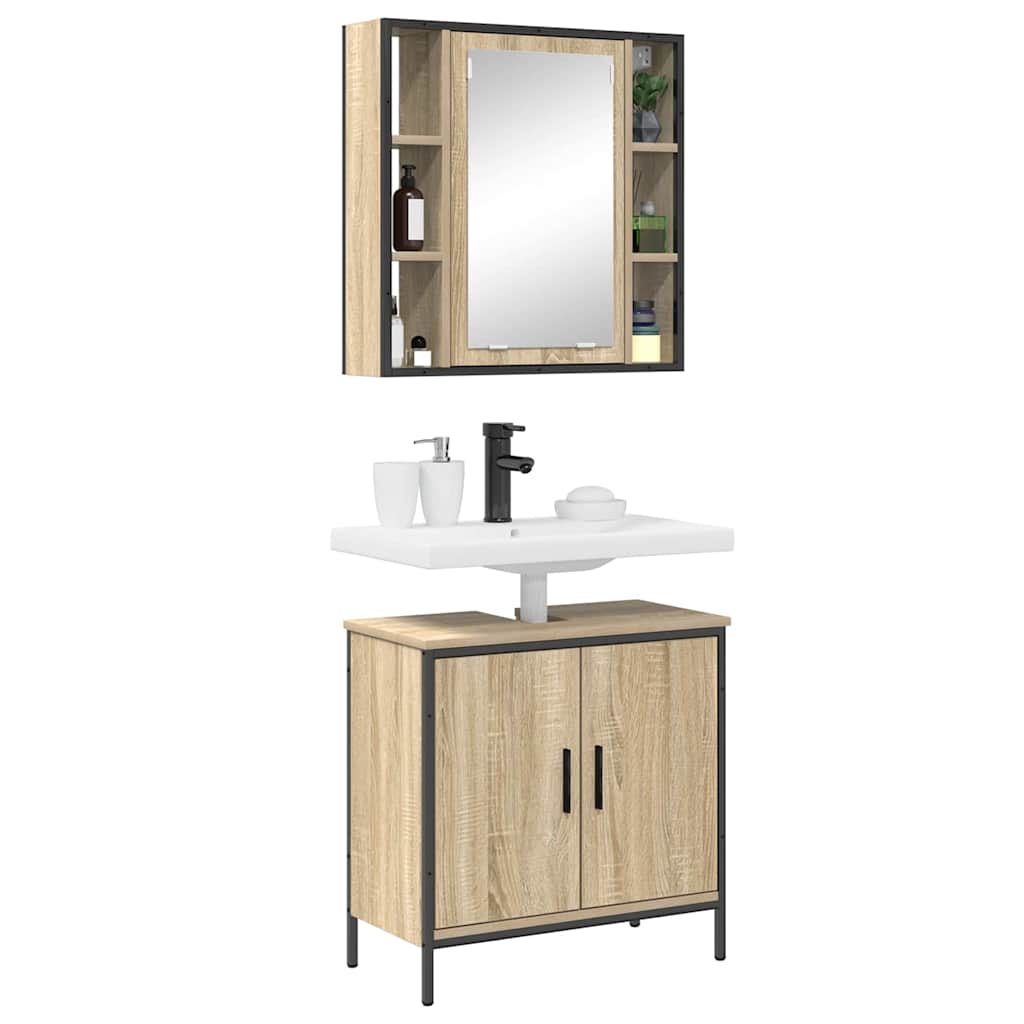 Badezimmermöbel-Set mit Regal mit Tür 2 pcs Braun Holzwerkstoff