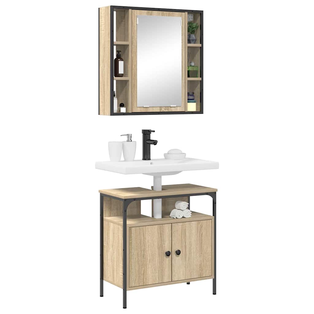 Badezimmermöbel-Set mit Regal mit Tür 2 pcs Braun Holzwerkstoff