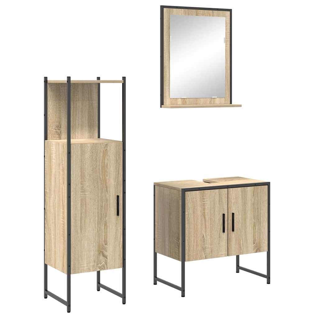 Badezimmermöbel-Set mit Regal mit Tür 3 pcs Braun Holzwerkstoff