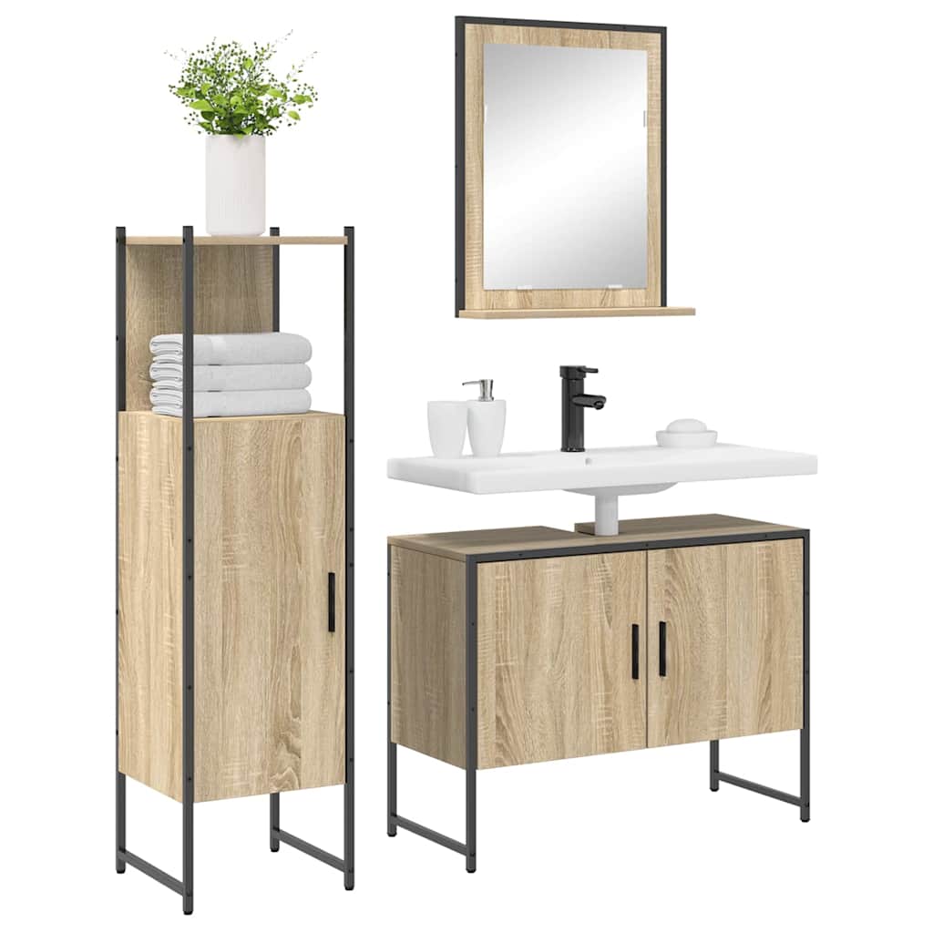 Badezimmermöbel-Set mit Regal mit Tür 3 pcs Braun Holzwerkstoff