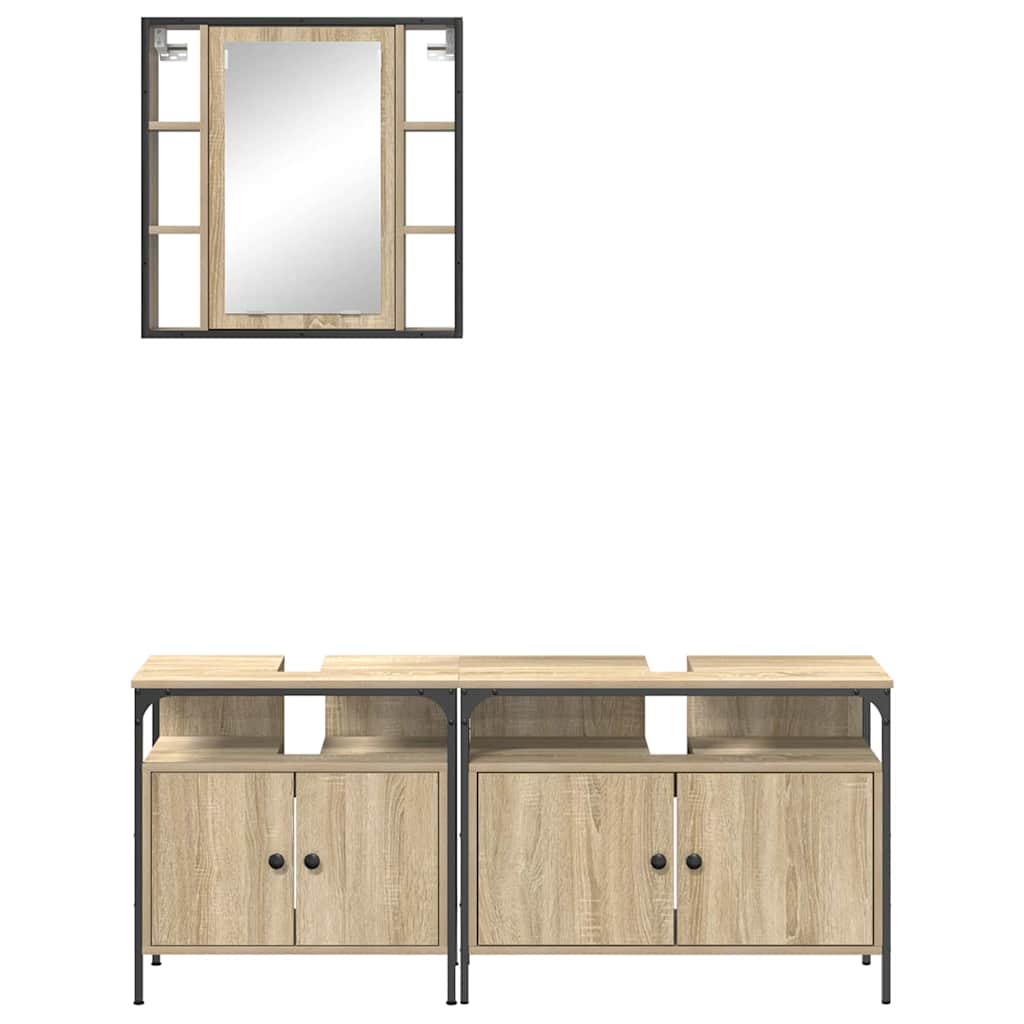 Badezimmermöbel-Set mit Regal mit Tür 3 pcs Braun Holzwerkstoff