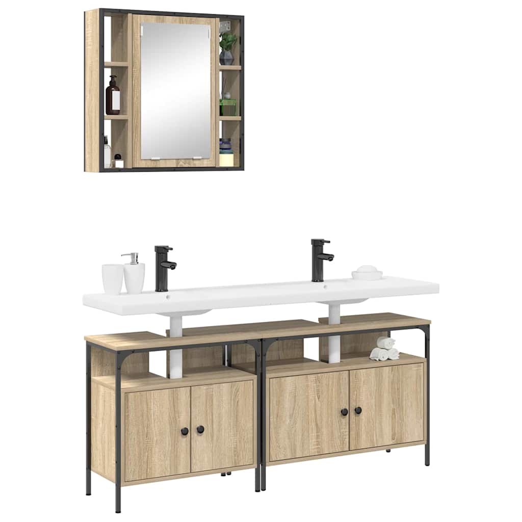 Badezimmermöbel-Set mit Regal mit Tür 3 pcs Braun Holzwerkstoff
