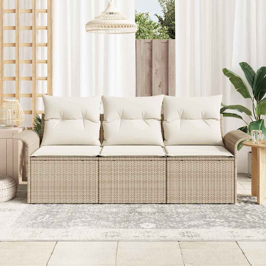Sofa Set mit Kissen 3 pcs Beige und Creme Poly-Rattan