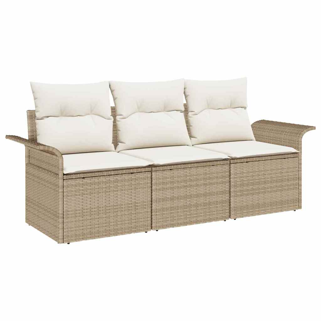 Sofa Set mit Kissen 3 pcs Beige und Creme Poly-Rattan
