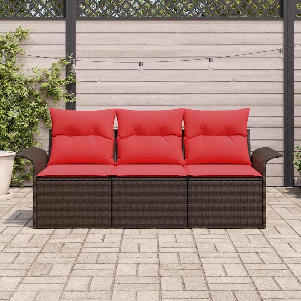 Sofa Set mit Kissen 3 pcs Braun und Rot Poly-Rattan