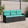 Sofa Set mit Kissen 3 pcs Schwarz und Blau Poly-Rattan