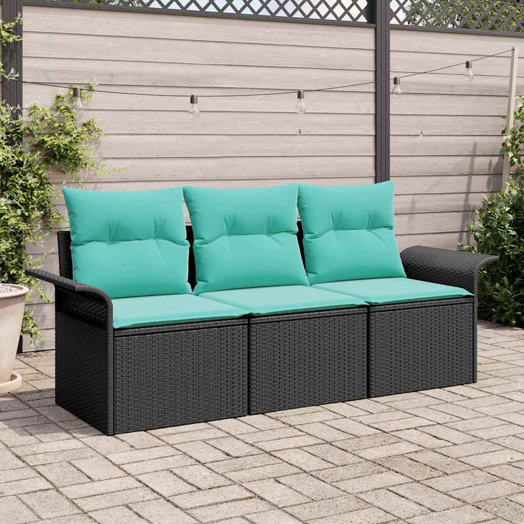 Sofa Set mit Kissen 3 pcs Schwarz und Blau Poly-Rattan