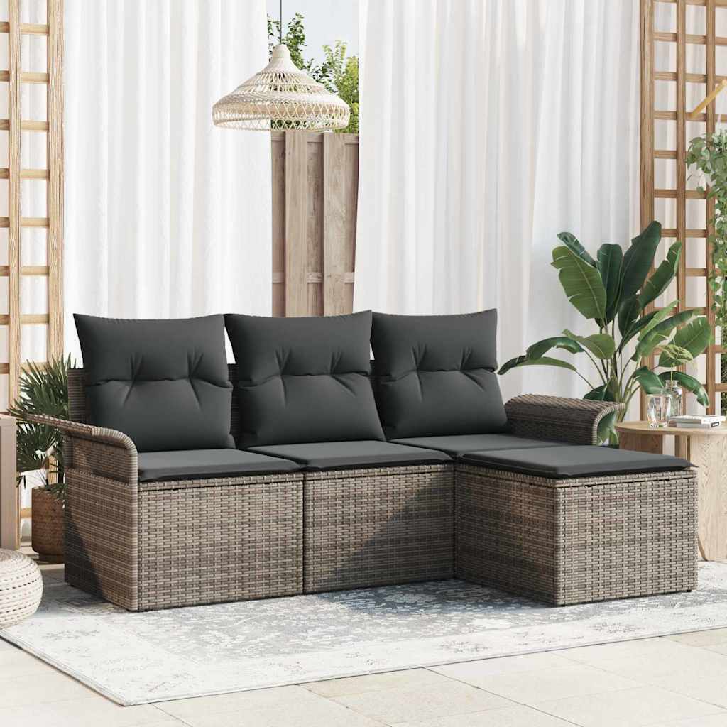 Sofa Set mit Kissen 4 pcs Grau Poly-Rattan