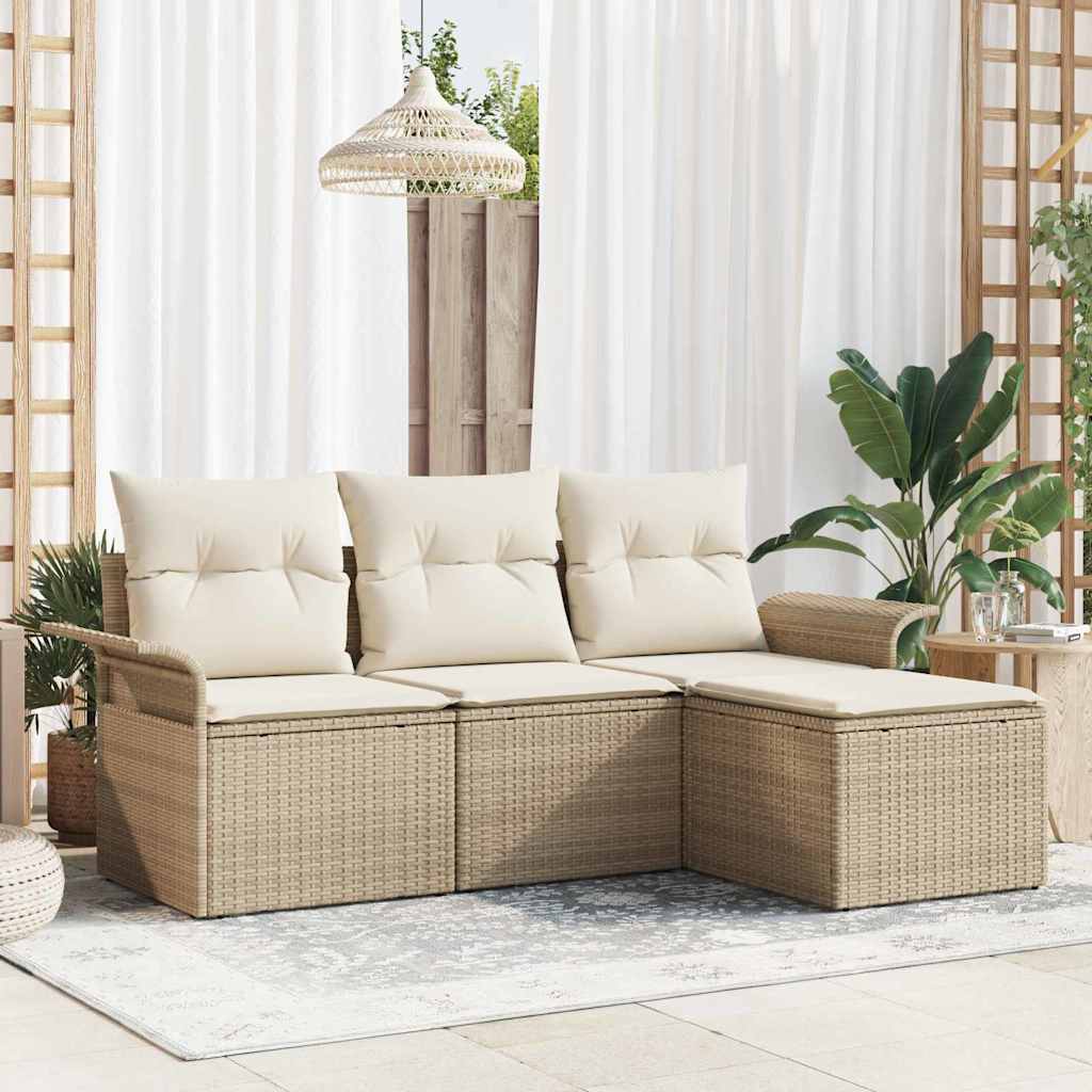Sofa Set mit Kissen 4 pcs Beige Poly-Rattan