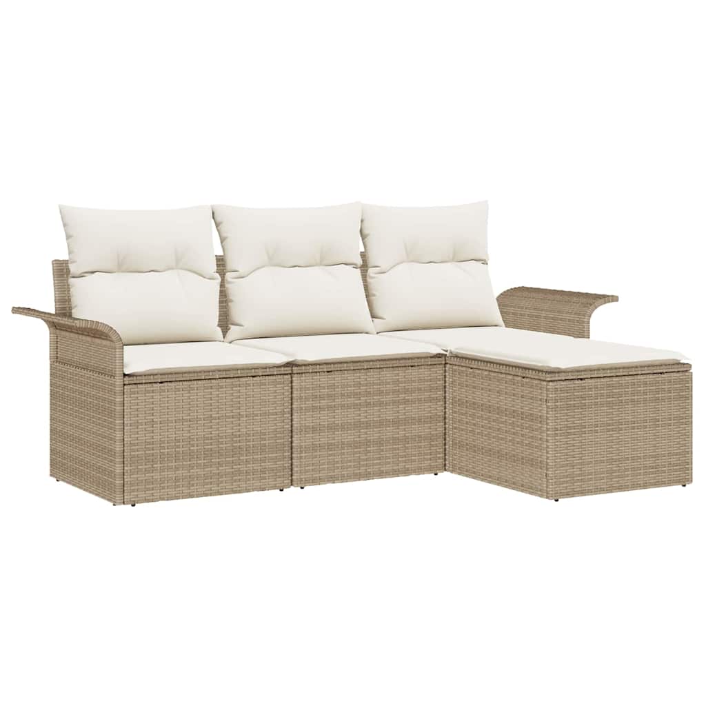 Sofa Set mit Kissen 4 pcs Beige Poly-Rattan