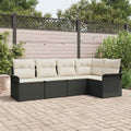 Gartensofa-set mit Kissen 5 pcs Schwarz Poly-Rattan