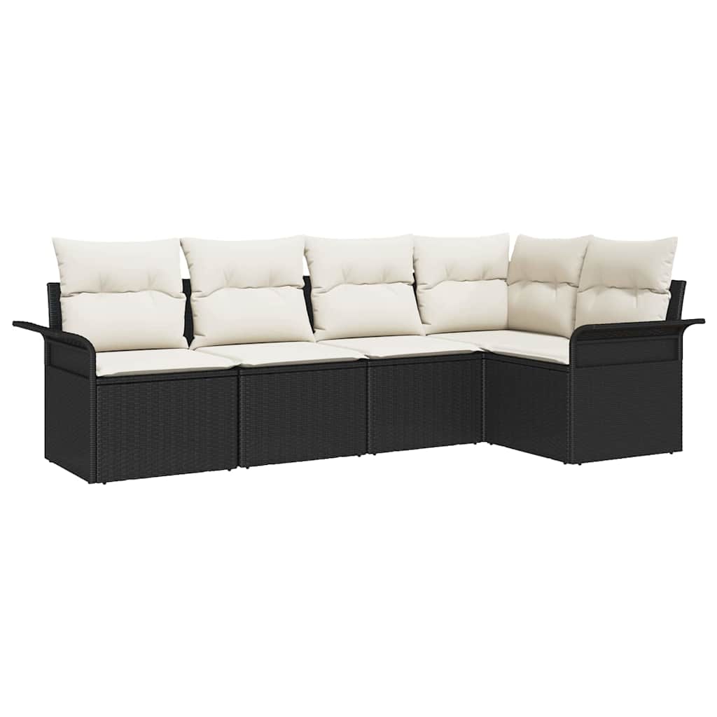 Gartensofa-set mit Kissen 5 pcs Schwarz Poly-Rattan