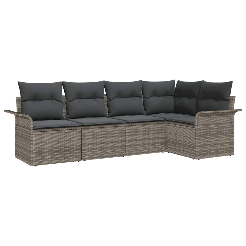 Gartensofa-set mit Kissen 5 pcs Grau Poly-Rattan