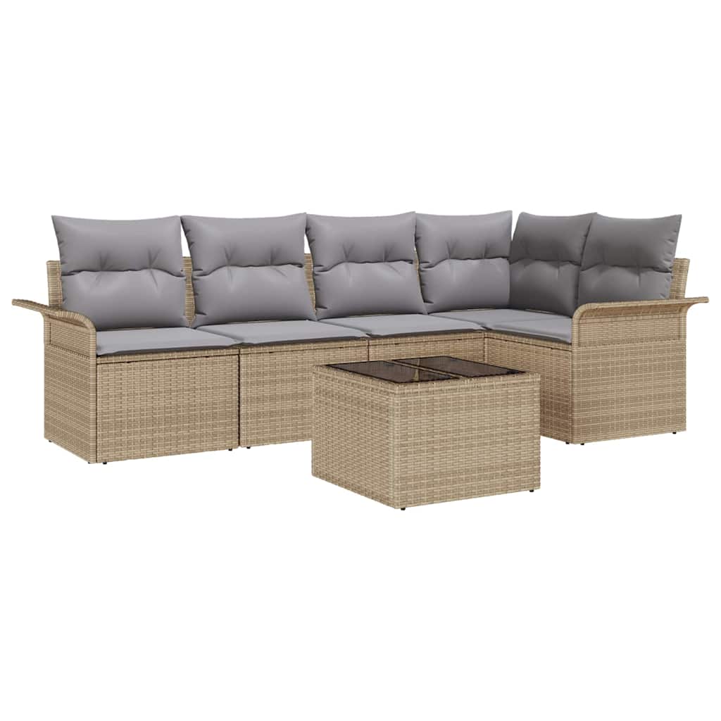 Gartensofa-set mit Kissen 6 pcs Beige Poly-Rattan