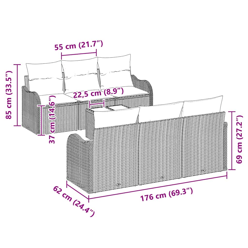 Gartensofa-set Braun 55 x 55 x 37 cm Poly-Rattan